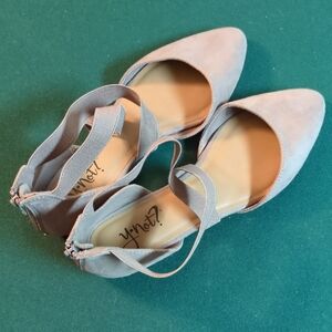 Women's Taupe Faux Suede Pointed-Toe Flats with Ankle Straps - NWOT